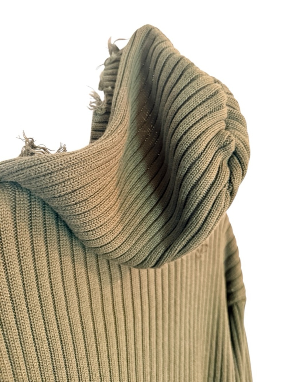 Gilded Intent Olive Distressed Hooded Sweater Ribbed Grunge Boho Size M - Picture 5 of 8